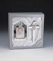 Silver Baby Cross and Frame Gift Set