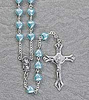 6x6MM Pearl Heart Rosary-Blue