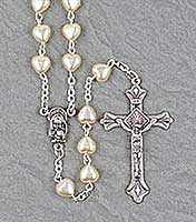 6x6MM Pearl Heart Rosary-Silvertone