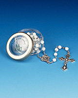 White Cats Eye Rosary with case